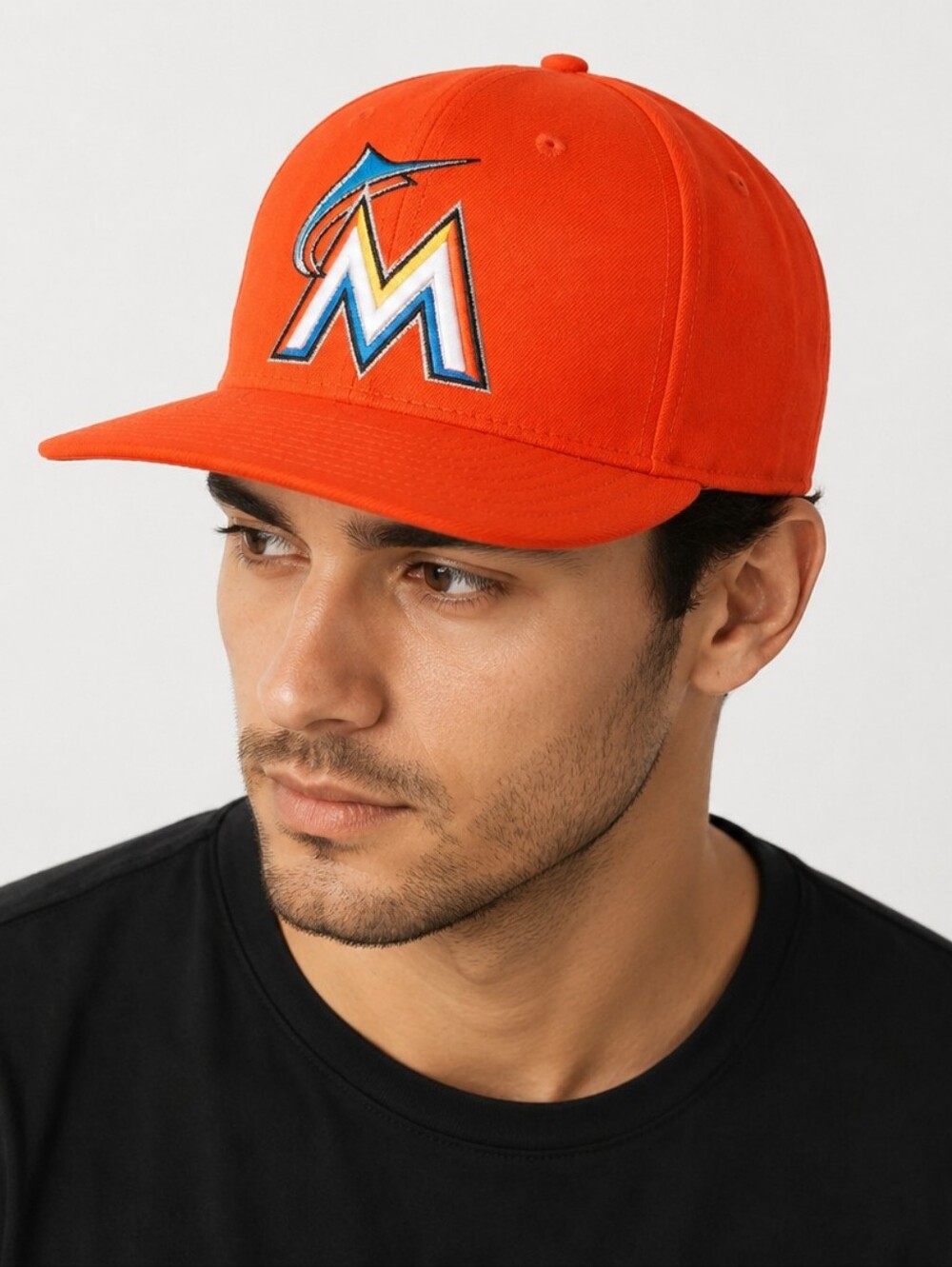 Miami Marlins Orange Fitted Cap MLB Flat Brim Baseball Hat Bright Orange